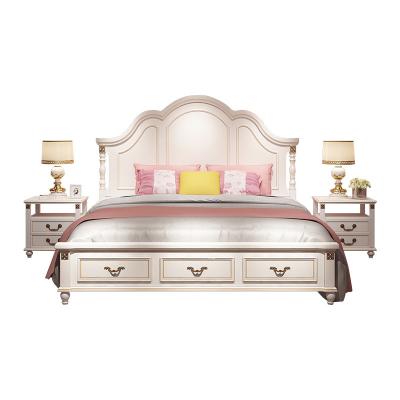 China Bedroom Furniture French Design Solid Wood Bed (Other) Antique Style Double American White Walnut Color Adjustable for sale