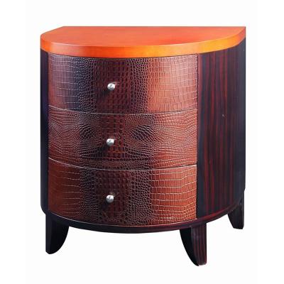 China Modern Luxury Leather Drawer Front Ebony Leather Crocodile Round Bedside Tables Crocodile Bedroom Furniture Hotel Solid Wood Wooden Nightstand for sale