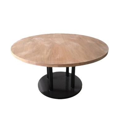 China Modern High Quality Customized Outdoor Restaurant Furniture Hand Carved Teak Wood Top Metal Base Large Round Dining Table for sale