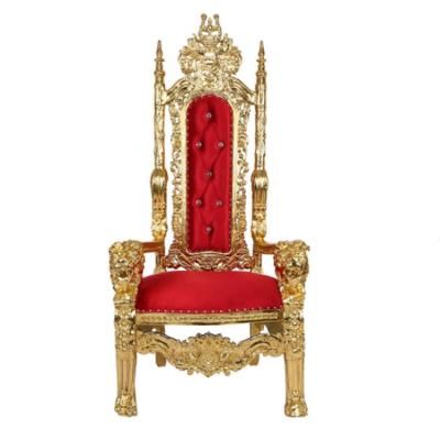 China Modern Hot Selling King Gold Throne Chairs Red Fabric Back Royal Luxury High Chair Wedding for sale