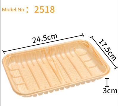 China Disposable Food Supermarket Vegetable Fruit Packaging Thicken Rectangle Tray Wooden Plasitc for sale