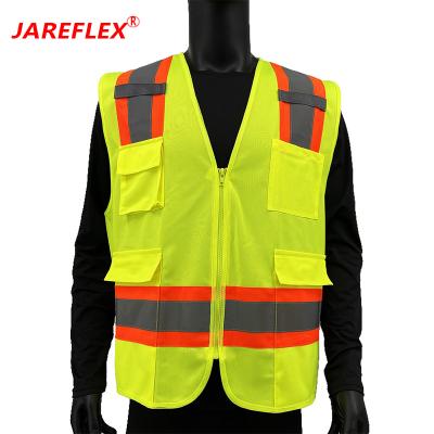 China Polyester Knit Reflective Safety Vest ANSI Class 2, High Visibility Vest With Pockets And Zipper Construction Work Vest Hi Strength for sale