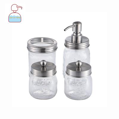 China Viable 4pcs Cotton Storage Mason Jar Lid Glass Toothbrush Holder Bathroom Accessories Sets for sale