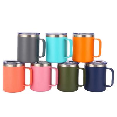 China 12oz Stainless Steel Viable Wall Insulated Travel Mug Double Tumbler Powder Coating Coffee Mug With Handle for sale