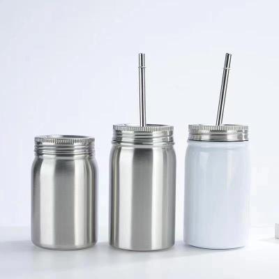 China 17oz Blank Wholesale Mason Jars With Lid And Tumbler Stainless Steel Mason Jar Mug Double Walled Sustainable Straw for sale