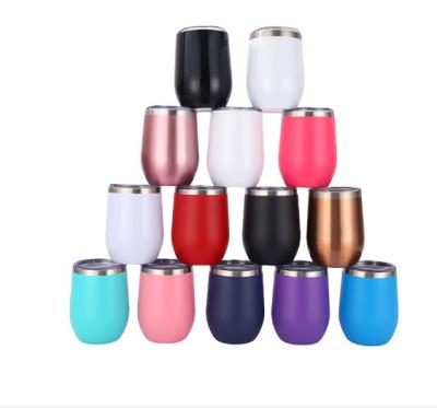 China Double Wall Stemless Wine Tumbler Egg Shape Wine Tumbler Stainless Steel With Wine 12oz Leak Proof Custom Viable Glass Lid for sale