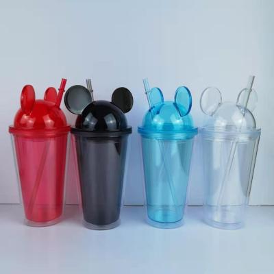 China Viable Double Walled 16oz Acrylic Tumblers Cups Mouse Ear Clear Tumbler With Straw And Acrylic Mickey Ear Tumbler Lid for sale