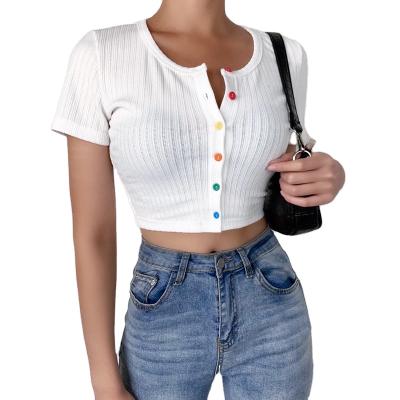 China QUICK DRY New Arrival 2021Summer Color Button T-shirt Crop Tops Coverall Fashion Soft Tops for sale