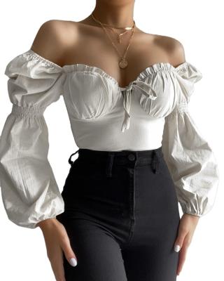 China Anti-pilling 2022 spring summer fashion elegant ruffle top blouses crop top white shirts blouses for women for sale