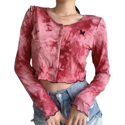 China QUICK DRY Autumn Crop Tank Tops Tie dye knitted long sleeve tops for ladies womens clothing for sale