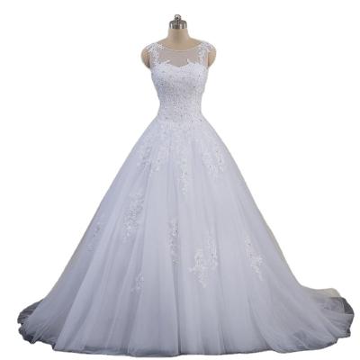 China 2021 Anti-Static New Lace A Line Wedding Dress Sleeveless Wedding Dresses O-neck White Bridal Casual Soft Elegant Lace for sale