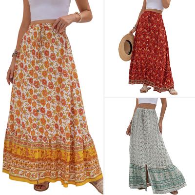 China Summer Breathable High Waist Women Casual Floral Empire Cut Ladies Long Dress Printed Maxi Skirts for sale