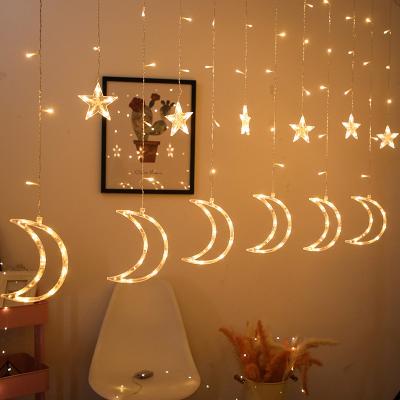 China Ramadan Twinkle LED Curtain Moon Star Lamp String Window Curtain Light for Wedding Party Christmas Decoration for sale