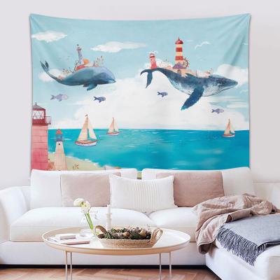 China Custom Custom Made Ocean Bohemian Forest Mountain Wall Hanging Machine Washable Sea Psychedelic Tapestry for sale