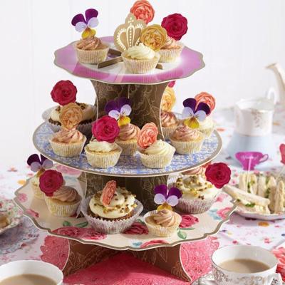 China 3 Tiers Food Grade Lace Wedding Cake Stand Afternoon Tea Flower Shape Disposable Lace Wedding Party Plates Raw Candy Tray Dinner for sale