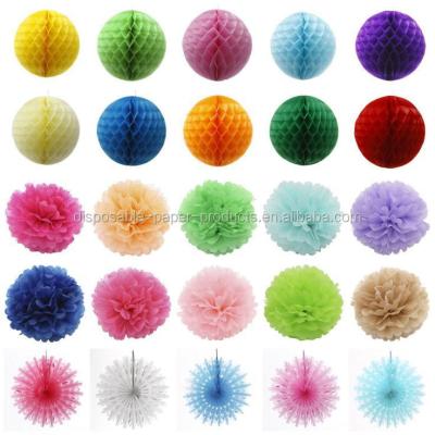 China Pom Poms Decorations Honeycomb Balls Wedding Party Tissue Paper Pompoms Fans Fan Tissue Paper Ball for sale