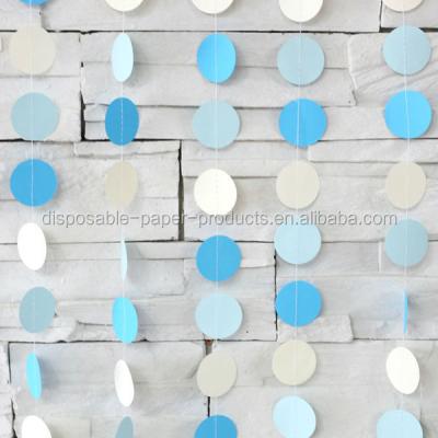 China Europe 12ft 2inch 5cm CIRCLE CONFETTI GARLAND White Blue Circle Garlands Wedding Baby Shower Party Paper Hanging Decorations for sale