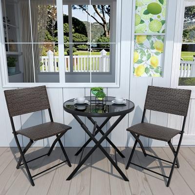 China 3 PCS All Weather Folding Set Outdoor Wicker PE Rattan Folding Table Garden Cafe Furniture And Chair Weave For Outdoor for sale