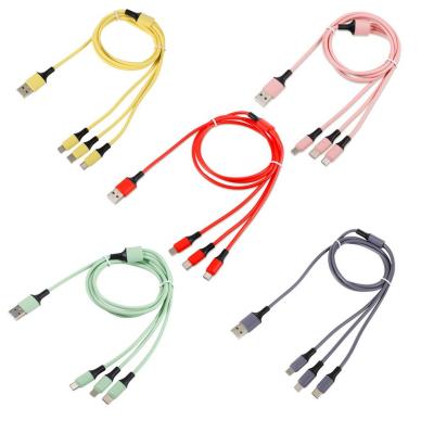 China Fast Charging Cable USB High Speed ​​Colorful Transmit Data Line Liquid Silicone Usb Charging Cable 3 In 1 Data Cable For IOS For Android for sale