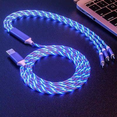 China Led Mobile Phone Flowing 3 In 1 Usb Charging Cable For Type-C Fast Usb Charger Cable Android Mobile Phone Tablet Tablet Charging Cable for sale