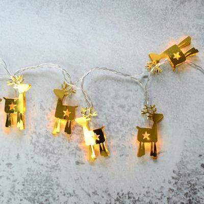 China LED String Lights Hot Sale Christmas Decoration Light Up 10 LED Metal Gold Christmas Deer Lights String Battery Reindeer For Night Hanging Indoor Wall for sale