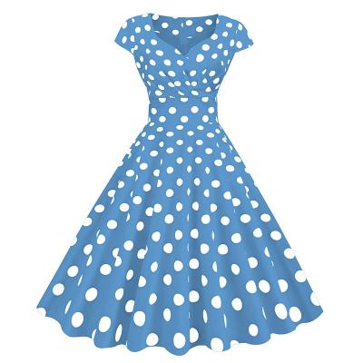 China Anti-Static Polka Dot Vintage Dress Women Summer Rockabilly Office Dress 50s 60s Short Sleeve Sundress Vestidos Plus Size for sale