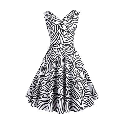 China Wholesale Breathable Vintage Print Dress For Women Elegant Zebra Printed Backless Sleeveless V-Neck Swing Dresses for sale