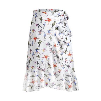 China 2021 New Summer Print Chiffon Skirts Breathable Ladies Fashion High Waist One Piece Long Skirt Beach Wear SK02 for sale