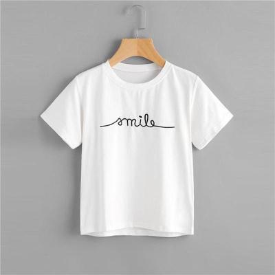 China New QUICK DRY letter embroidered T-shirt summer round neck blouse fashion casual ladies upper women for sale