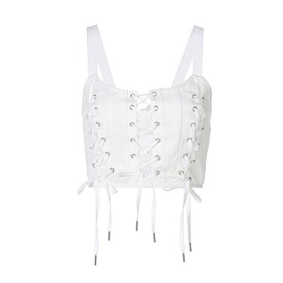 China Anti-pilling Women Clothes 2022 Summer White Fashionable Tunic Top With Drawstring Hollow Out Crop Top for sale