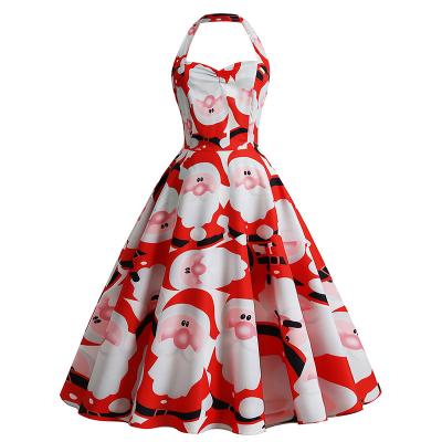 China Wholesale Breathable Floral Slim Edge Swing Halter Vintage Women Christmas Dresses XGF104 for sale