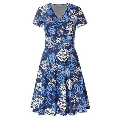 China Factory Wholesale New Breathable Christmas Party Women Short Sleeve Floral Printing Dress for sale