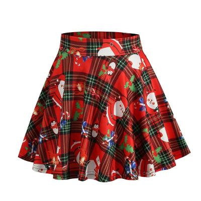 China 2021 sk0318# Women's Chiristmas Mini Skirt Autumn Winter New Degign Plaid Printing Skirt High Waist Breathable Red Skater Skirt for sale