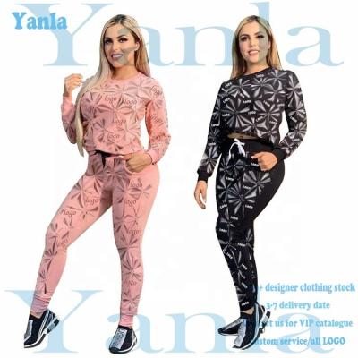 China 2021 Autumn QUICK DRY Fashion Long Sleeve 2 Pieces Printed Two Piece Main Jogging Set Pants Set Women Clothing for sale