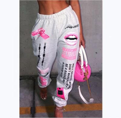 China New Arrivals pants2021 fashion design chic graphic women thick QUICK DRY high waist drawstring long pants joggers with graffiti Streetwear for sale