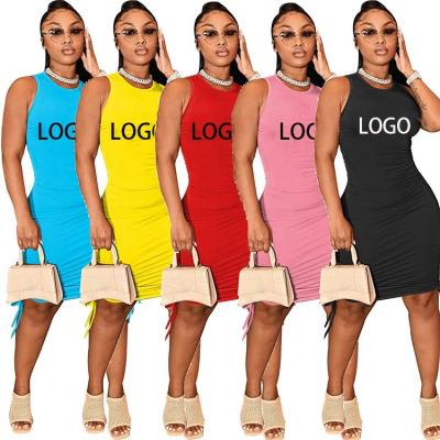 China Women Breathable Famous Casual Drawstring Summer Brand Bodycon Sleeveless Vest Dress Customize LOGO Sexy Club Maxi Dress for sale