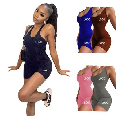 China Summer Women Sexy Backless Halter Bodycon Overalls Breathable Custom Button Decoration One Piece Logo Short Romper Overalls for sale