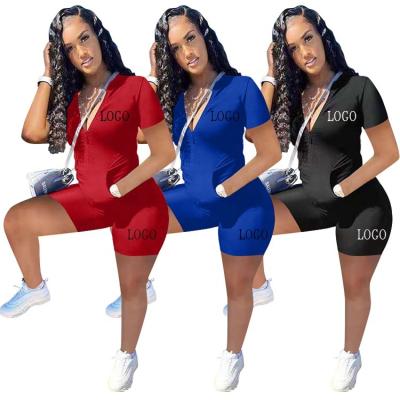 China Sexy Sleeve Women Overalls Summer One Piece Short Casual Custom Wholesale Breathable Rompers Zipper Up Tight Short Overalls for sale