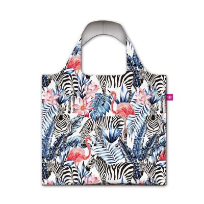 China Foldable design popular fashion polyester shopping bag foldable shopping bag flamingo design for sale