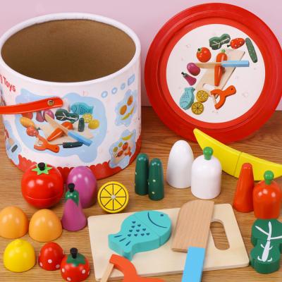 China Teawood+Plywood Food Wooden Toys Cutting Fruit Vegetables Set Pretend Food Cutting Wooden Play Food Sets For Kids for sale