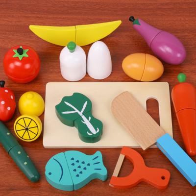 China Teawood+Plywood Food Wooden Toys Cutting Fruit Vegetables Set Pretend Food Cutting Wooden Play Food Sets For Kids for sale