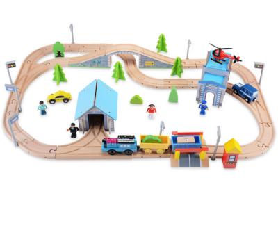 China High Quality 80 PCS Wooden Railway Wooden Train Toy Children's Train Set Train Set Wooden Train Track Set Children's Train Railway Toy play set for sale