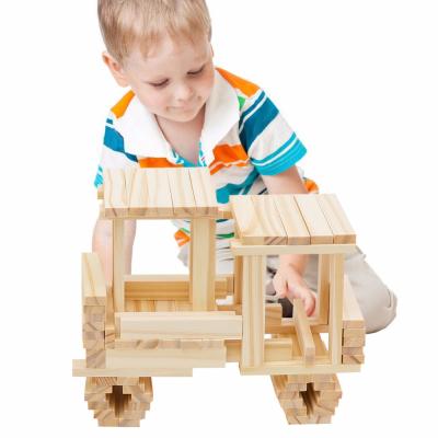 China Educational Wooden Toys 200 PCS Solid-wood Building Block Natural Wooden Blocks Toy Wooden Building Boards Toy for sale