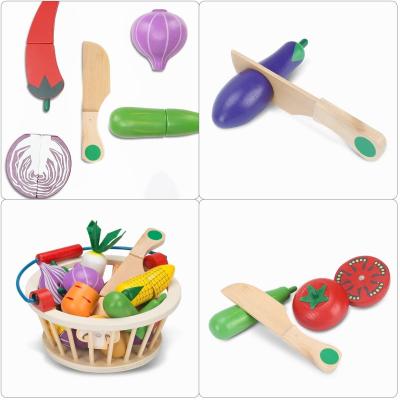 China Plywood Teawood Play Food Toys Cutting Fruit Vegetables Set Magnetic Wooden Cooking Food Pretend Play Kitchen Kits Early Educational Toys for sale