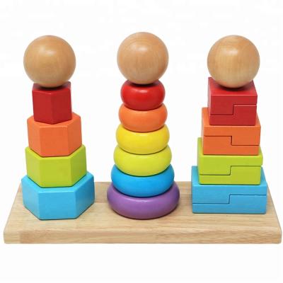 China Wooden Geometric Shape Tower Stacker Educational Pile Toys Wooden Geometric Shape Tower Stacker Stacker Educational Toys For Children for sale