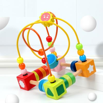 China Educational Bead Circle Toy Colorful Beech Wood Roller for Kids 18 Months Toddler Toys Wooden Bead Mazes for sale