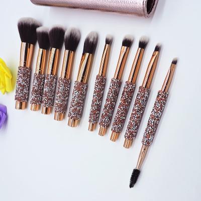 China 2021 Environmental Protection Hot Seller Bling Crystal Handle Diamond Makeup Brushes 10pcs Glitter Makeup Brush Set for sale