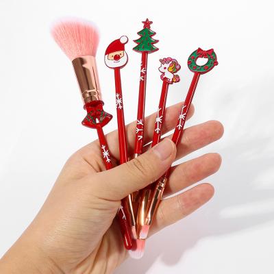 China Environmental Protection Merry Christmas Gifts Snowman Metal Handle Makeup Brushes Santa And Rudolf Professional Makeup Brush Set for sale