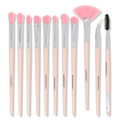 China Angular Blush 12pcs Pink Color Cosmetics Makeup Tool Powder Eyeshadow Makeup Brush Set for sale