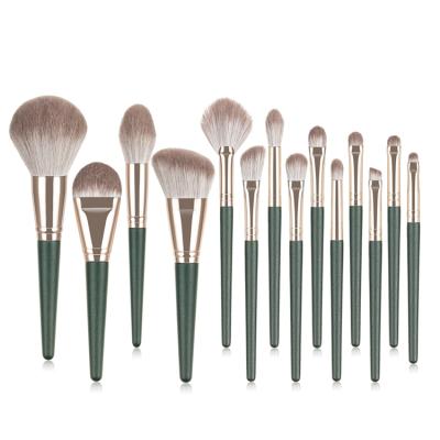 China Angular Blush Green 14pcs Cosmetic Powder Eyeshadow Foundation Blush Blending Beauty Make Up Brush Tool for sale